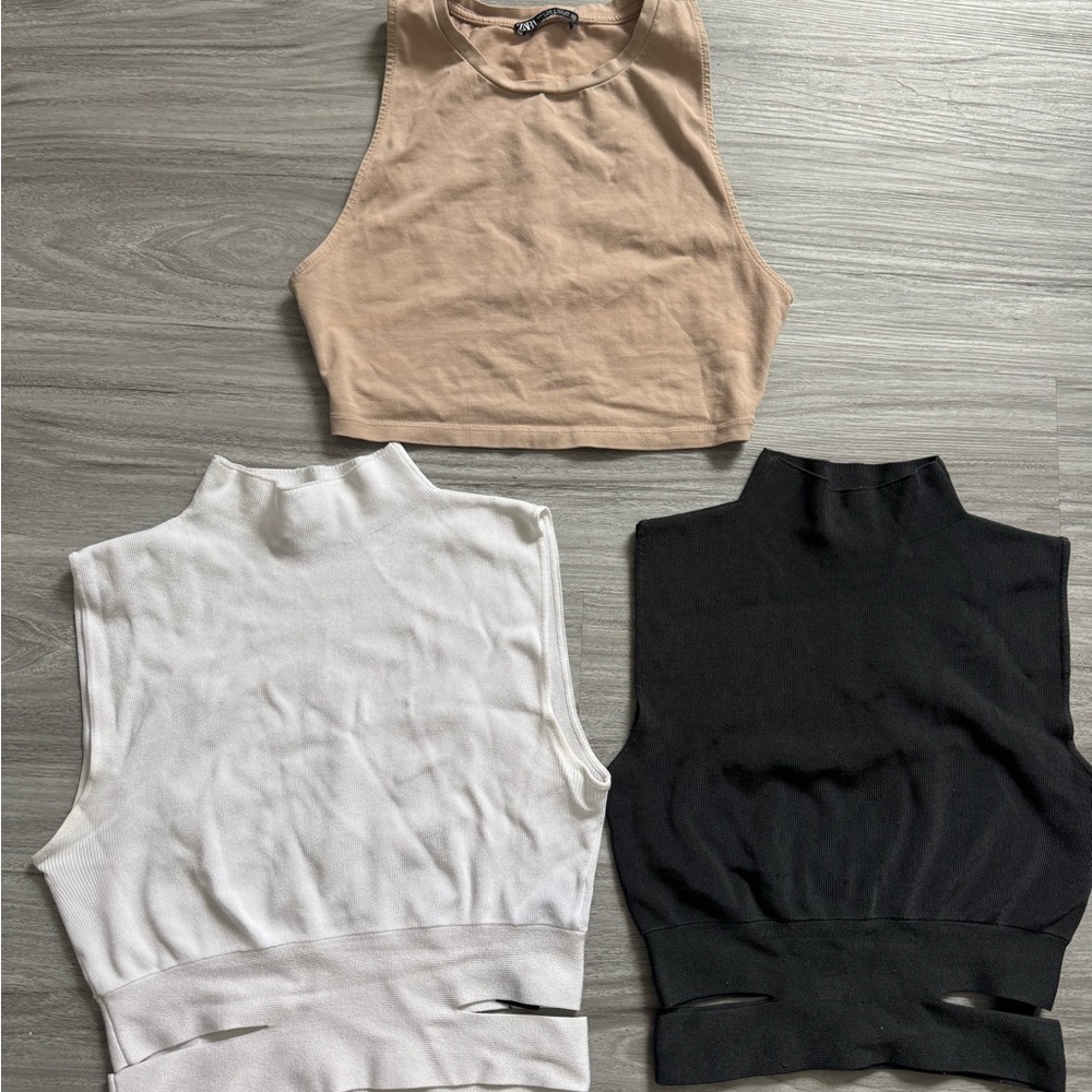 Zara Women's Crop Tops Bundle - Black, White, Tan